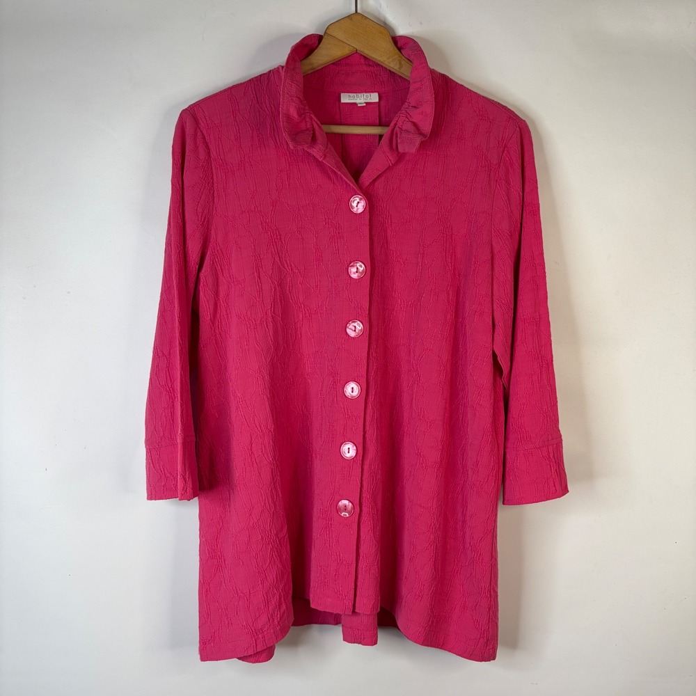 Habitat Button Down Shirt Womens Small Pink Ruffle Collar Crinkle Texture